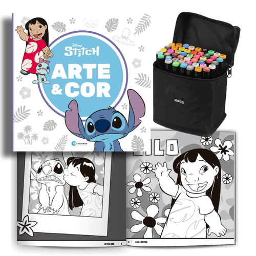 Livro de colorir Lilo e Stitch + Canetinhas 48 cores